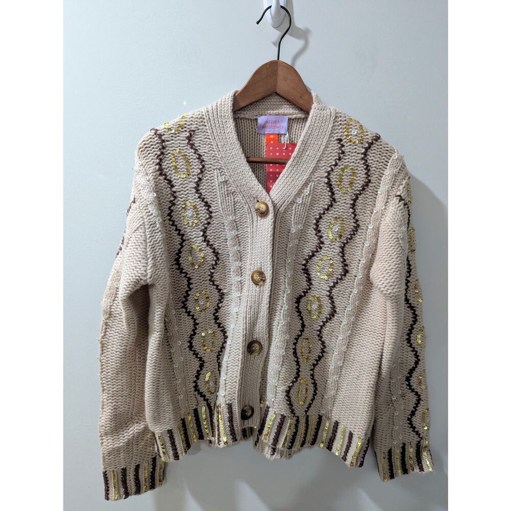 Never A Wallflower Embellished Wool Cashmere Cardigan Sweater NWT
